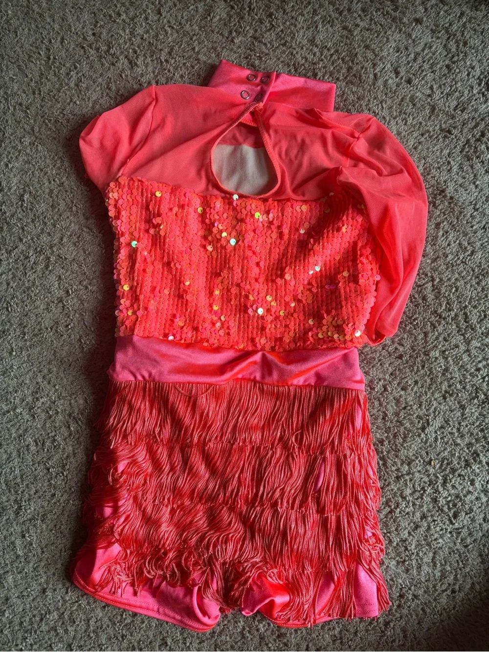 Weissman Neon Pink Sequin Fringe Dance Costume